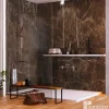 Kit de 2 Panneaux d'Habillage Décoratif Mural Douche, L120xl120x0.4 cm, finition marbre marron, Emperador KOBERTIN