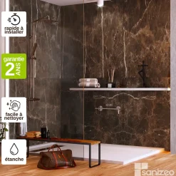 Kit de 2 Panneaux d'Habillage Décoratif Mural Douche, L120xl120x0.4 cm, finition marbre marron, Emperador KOBERTIN