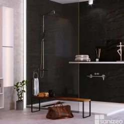 Kit de 2 Panneaux d'Habillage Décoratif Mural Douche, L120xl120x0.4 cm, finition finition pierre noire, Manson KOBERTIN