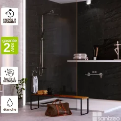 Kit de 2 Panneaux d'Habillage Décoratif Mural Douche, L120xl120x0.4 cm, finition finition pierre noire, Manson KOBERTIN