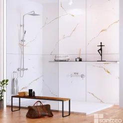 Kit de 2 Panneaux d'Habillage Décoratif Mural Douche, L120xl120x0.4 cm, finition doré, Calacatta GOLD KOBERTIN