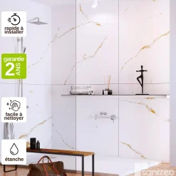 Kit de 2 Panneaux d'Habillage Décoratif Mural Douche, L120xl120x0.4 cm, finition doré, Calacatta GOLD KOBERTIN
