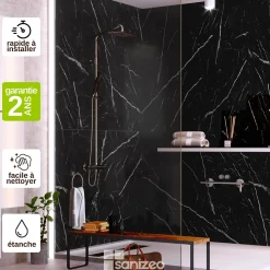 Kit de 2 Panneaux d'Habillage Décoratif Mural Douche, L120xl120x0.4 cm, finition marbre noir, Infinite Black KOBERTIN