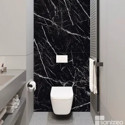 Kit de 2 Panneaux d'Habillage Décoratif Mural Douche, L120xl120x0.4 cm, finition marbre noir, Infinite Black KOBERTIN