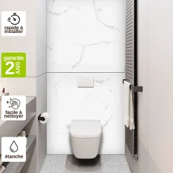 Kit de 2 Panneaux Habillage WC suspendu , L120xl120x0.4 cm, finition marbre blanc, Mud White KOBERTIN