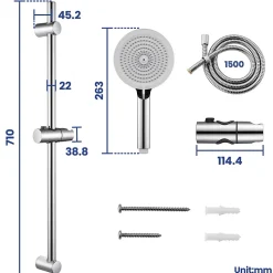Kit de douche , Douchette 4 Fonctions, SOFETIY MAX Ensemble de Douche Design Réglable en Hauteur, Pommeau de douche, barre