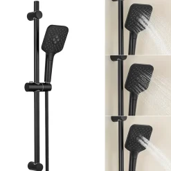 Kit de douche Noir, Douchette 3 Fonctions, SOFETIY MAX Ensemble de Douche Design Réglable en Hauteur, Pommeau de douche, barre