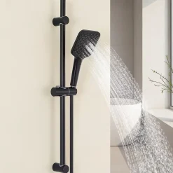 Kit de douche Noir, Douchette 3 Fonctions, SOFETIY MAX Ensemble de Douche Design Réglable en Hauteur, Pommeau de douche, barre