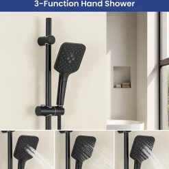 Kit de douche Noir, Douchette 3 Fonctions, SOFETIY MAX Ensemble de Douche Design Réglable en Hauteur, Pommeau de douche, barre