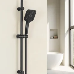 Kit de douche Noir, Douchette 3 Fonctions, SOFETIY MAX Ensemble de Douche Design Réglable en Hauteur, Pommeau de douche, barre