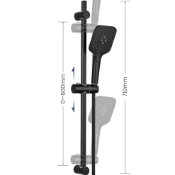 Kit de douche Noir, Douchette 3 Fonctions, SOFETIY MAX Ensemble de Douche Design Réglable en Hauteur, Pommeau de douche, barre