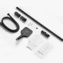Kit de douche Noir, Douchette 3 Fonctions, SOFETIY MAX Ensemble de Douche Design Réglable en Hauteur, Pommeau de douche, barre