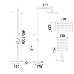 Kit De Douche Rea Bari Black 37X31X100Cm