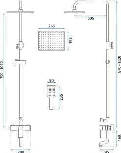 Kit De Douche Rea My2061-77B Hass Black 40,5X26,5X122Cm