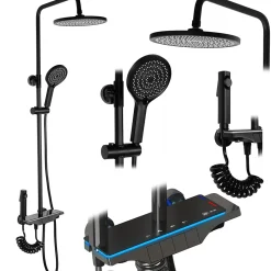 Kit De Douche Rea Savio Led Black 13X28X120Cm