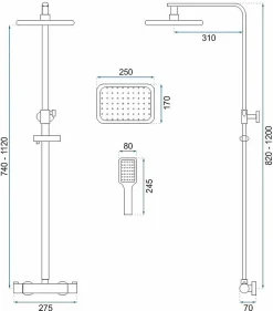 Kit De Douche Rea Tom Thermostat Chrome 7X27,5X120Cm