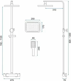 Kit De Douche Rea Tom Thermostat Gold 7X27,5X120Cm