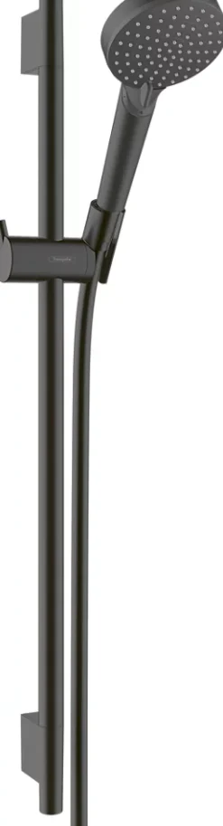 Kit de douche sans robinetterie avec douchette 2 jets + flexible + barre réglable, noir mat, Hansgrohe EcoSmart Vernis Blend