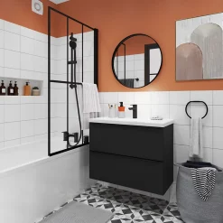Kit de douche sans robinetterie avec douchette 3 jets + flexible + barre réglable noir GoodHome Cavally