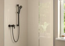 Kit de douche sans robinetterie avec pommeau + douchette 2 jets + barre réglable, noir, Hansgrohe Vernis Blend