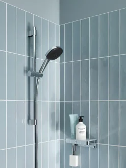 Kit de douche sans robinetterie avec douchette 2 jets + flexible + barre chrome, Grohe Vitalio Comfort 110