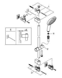 Kit de douche sans robinetterie avec douchette 2 jets + flexible + barre chrome, Grohe Vitalio Comfort 110