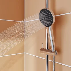 Kit de douche sans robinetterie avec pomme de tête, douchette et barre chrome GoodHome Maza