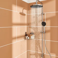 Kit de douche sans robinetterie avec pomme de tête, douchette et barre chrome GoodHome Maza