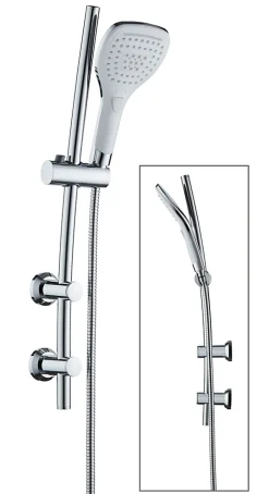 Kit de douche sans robinetterie avec douchette 3 jets + flexible + barre réglable, chrome, Edouard Rousseau Milk