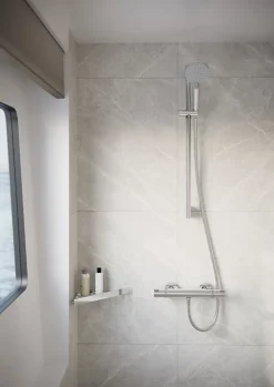 Kit de douche sans robinetterie avec douchette 2 jets + flexible + barre réglable, chrome, Hansgrohe EcoSmart Vernis Blend