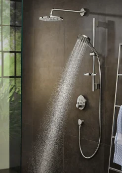 Kit de douche sans robinetterie avec douchette 3 jets + flexible + barre réglable, chrome, Hansgrohe Raindance Select