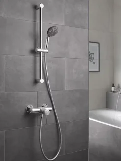 Kit de douche sans robinetterie avec douchette 2 jets + flexible + barre réglable, chrome, Grohe Vitalio Start 100