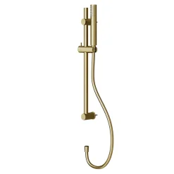 Kit de douche sans robinetterie avec barre réglable + douchette + flexible, doré brossé, GoodHome Owens
