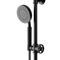 Kit de douche sans robinetterie avec douchette 5 jets + flexible + barre réglable, noir, GoodHome Selenga