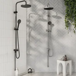 Kit de douche sans robinetterie avec pomme de tête, douchette et barre noir GoodHome Maza