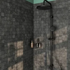 Kit de douche sans robinetterie avec pomme de tête, douchette et barre noir GoodHome Maza