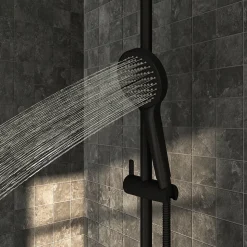Kit de douche sans robinetterie avec pomme de tête, douchette et barre noir GoodHome Maza