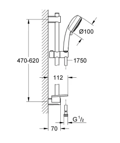 Kit de douche sans robinetterie avec douchette 3 jets + flexible + barre réglable Grohe Vitalio