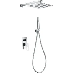 Kit douche encastre 2 voies acier et laiton finition chromee avec pomme 25x25 cm