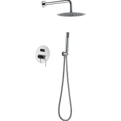 Kit douche encastre en acier et laiton chrome avec mitigeur monocommande et pomme de 25 cm