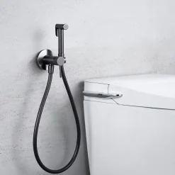 Kit Douchette anti-calcaire hygiénique encastrée WC ou Bidet Salle de Bain Black Gun Métal IMEX LINE RDD038/BGM