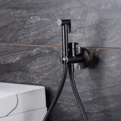 Kit Douchette anti-calcaire hygiénique encastrée WC ou Bidet Salle de Bain Black Gun Métal IMEX MUNICH RDM001/BGM