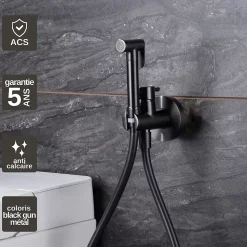 Kit Douchette anti-calcaire hygiénique encastrée WC ou Bidet Salle de Bain Black Gun Métal IMEX MUNICH RDM001/BGM