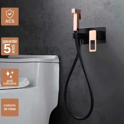 Kit Douchette anti-calcaire hygiénique encastrée WC ou Bidet Salle de Bain Noir et Or Rose IMEX SUECIA BDC032-5/NOR