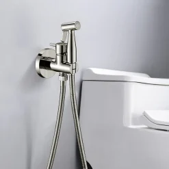 Kit Douchette anti-calcaire hygiénique encastrée WC ou Bidet Salle de Bain Nickel Brossé IMEX MUNICH RDM001/NQ