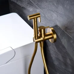 Kit Douchette anti-calcaire hygiénique encastrée WC ou Bidet Salle de Bain Or Brossé IMEX MUNICH RDM001/OC