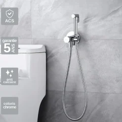 Kit Douchette anti-calcaire hygiénique encastrée WC ou Bidet Salle de Bain Chrome IMEX LINE RDD038