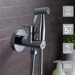 Kit Douchette anti-calcaire hygiénique encastrée WC ou Bidet Salle de Bain Chrome IMEX MUNICH RDM001