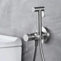 Kit Douchette anti-calcaire hygiénique encastrée WC ou Bidet Salle de Bain Nickel Brossé IMEX LINE RDD038/NQ