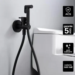Kit Douchette anti-calcaire hygiénique encastrée WC ou Bidet Salle de Bain Noir Mat IMEX MUNICH RDM001/NG